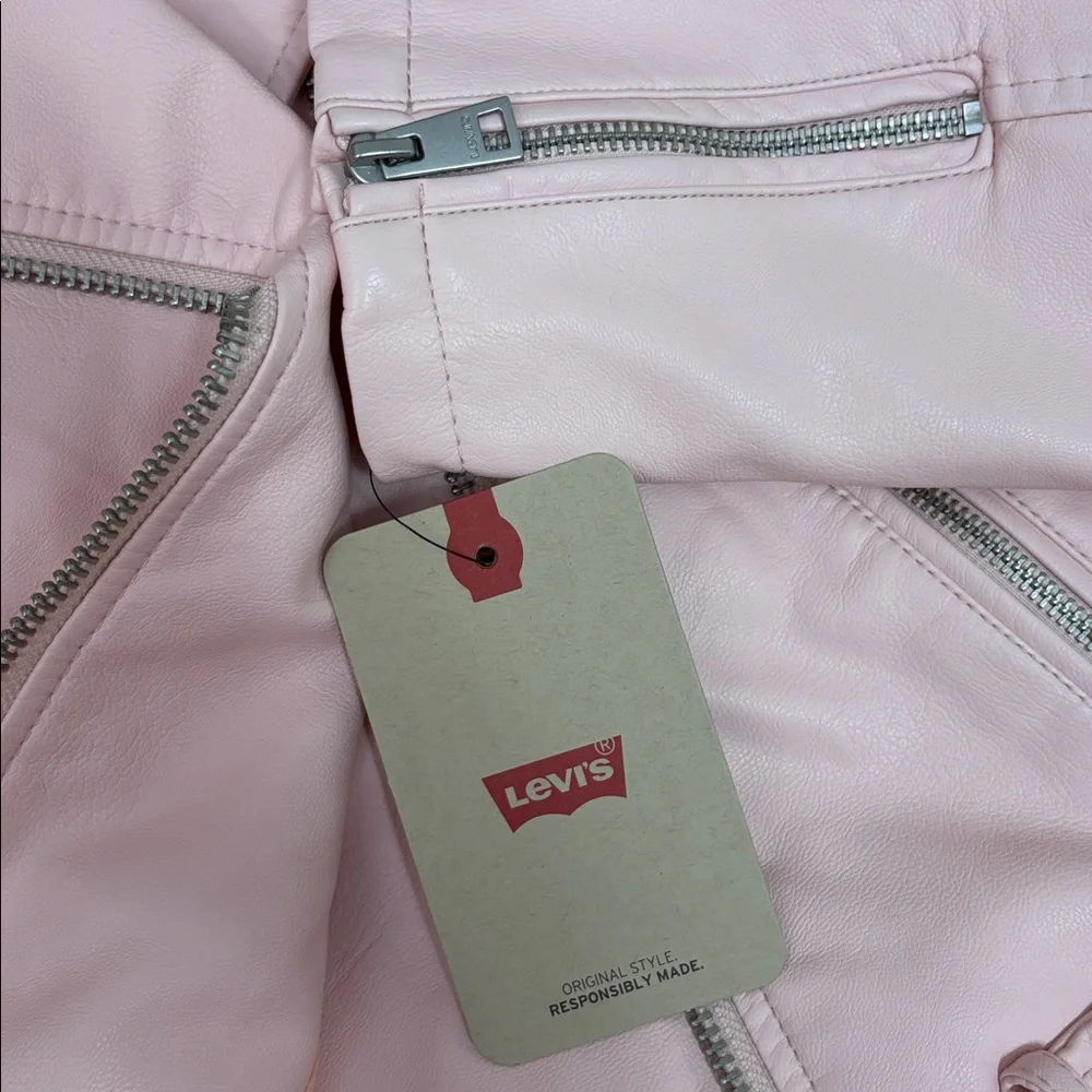 Levi's Faux Leather Fashion Belted Moto Jacket Cameo Pink- M - Picture 9 of 10